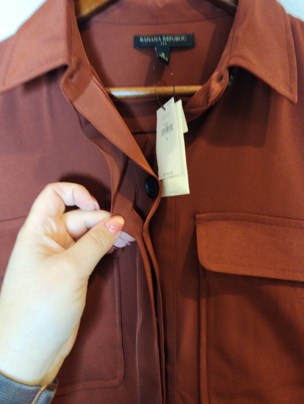 NWT Banana Republic Long Sleeve Wide Leg Trouser Satin Jumpsuit Burnt Caramel 8 - Picture 14 of 16
